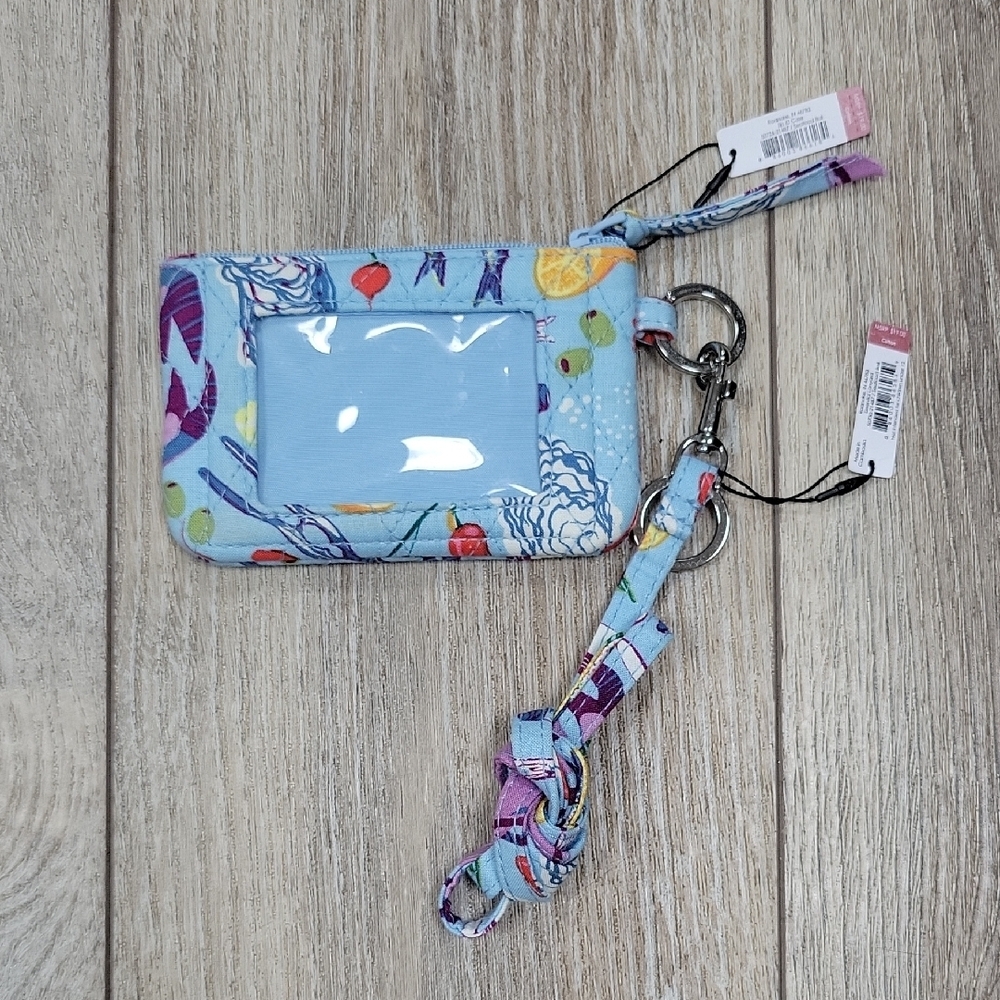 Vera Bradley Light Blue Seafood Boik Print ID Holder with Lanyard NWT
